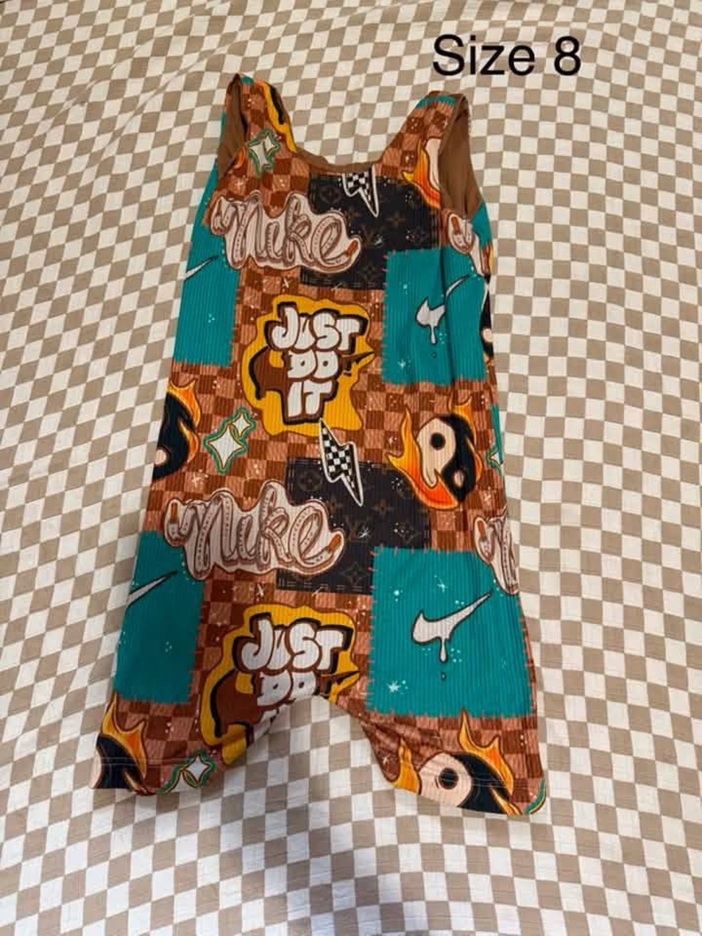 Nike Graphic Patchwork Playsuit - Teal, Brown & Yellow